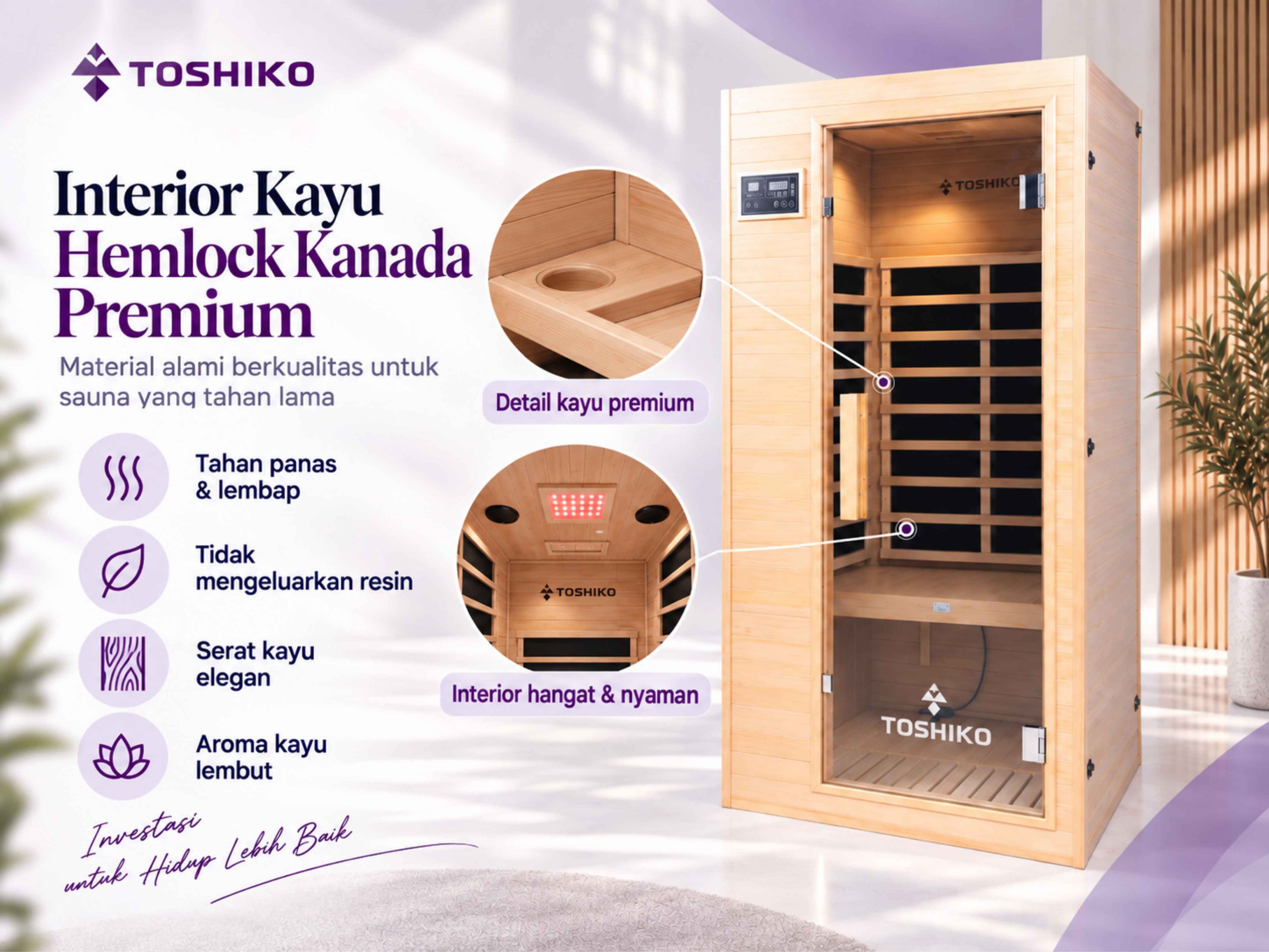 Kotak Sauna Kayu Pinus Premium Toshiko S1