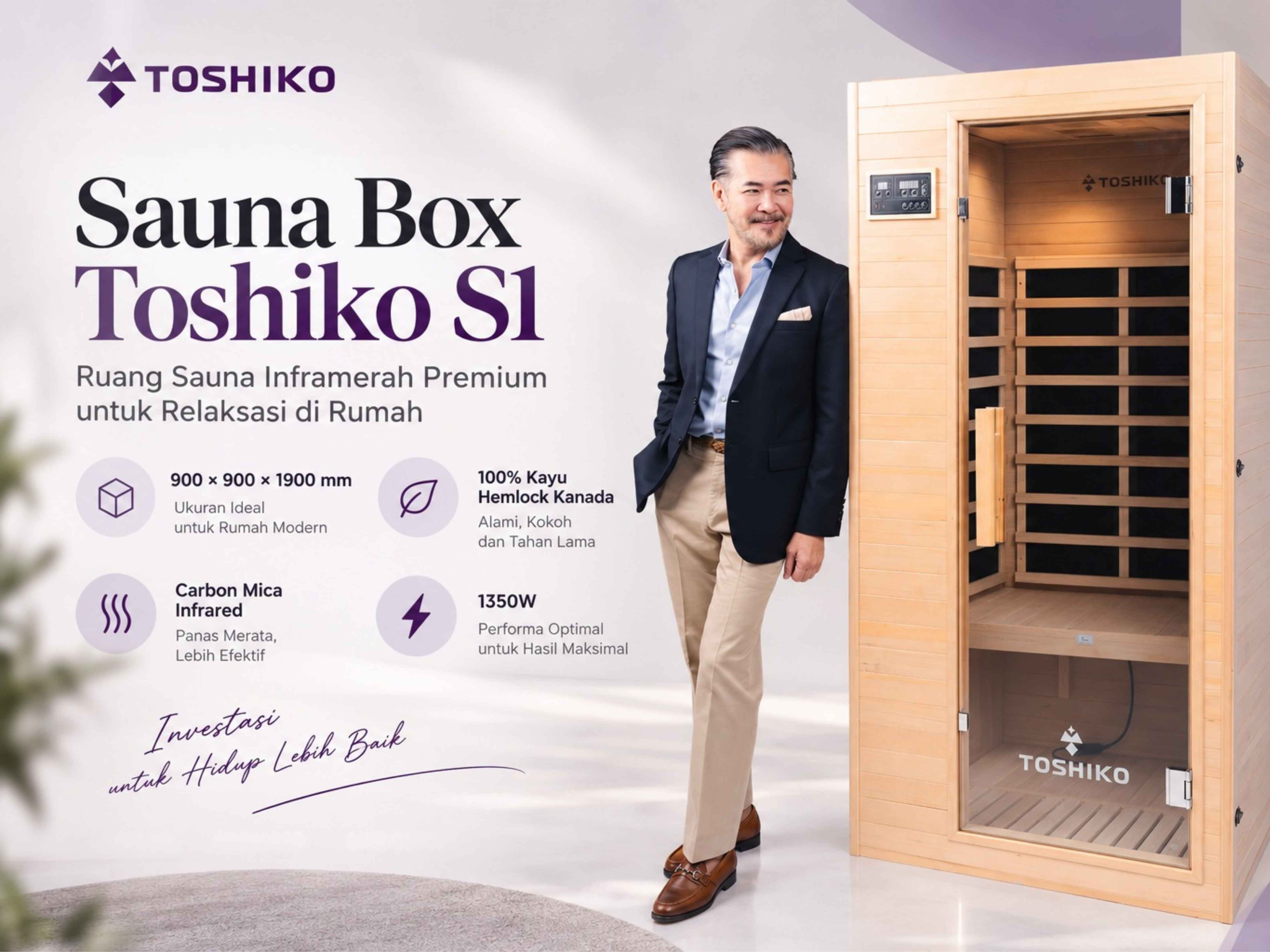 Kotak Sauna Kayu Pinus Premium Toshiko S1