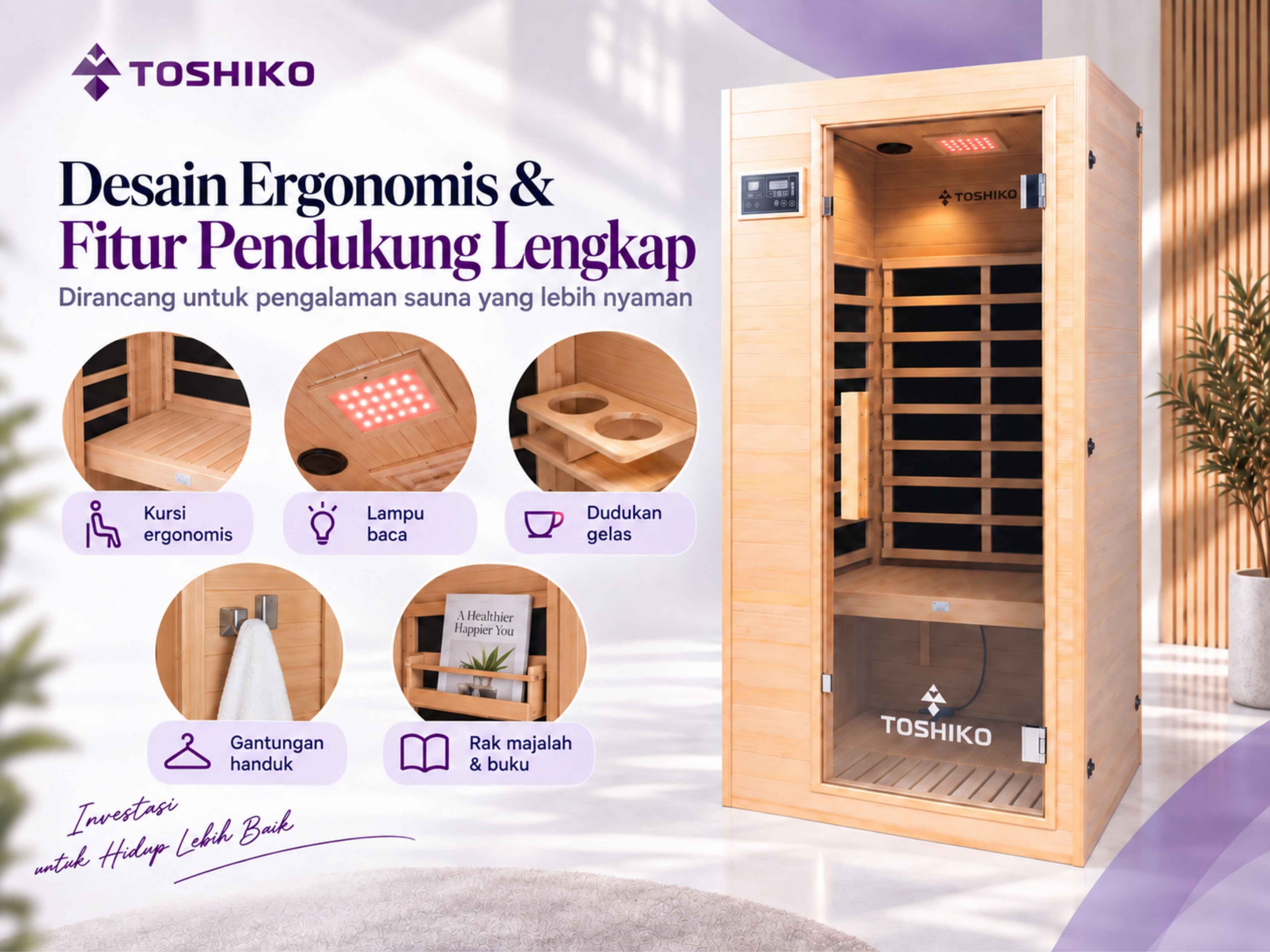 Kotak Sauna Kayu Pinus Premium Toshiko S1